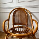 Paire de fauteuils en rotin et cannage vintage