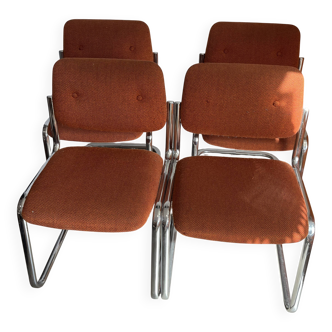 Chaises tubulaire orange vintage 70s