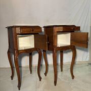 Pair of antique bedside tables with marble top and ceramic niche