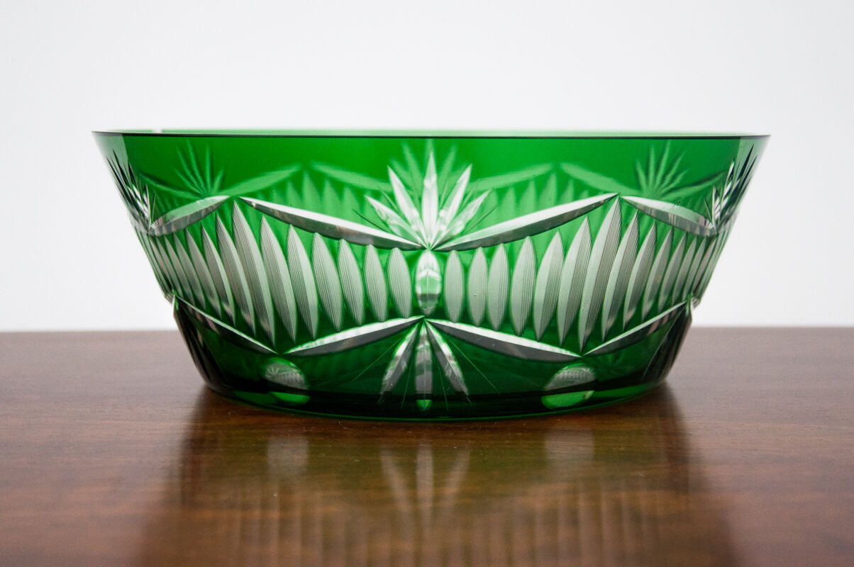 Saladier en cristal vert, Pologne, années 1960