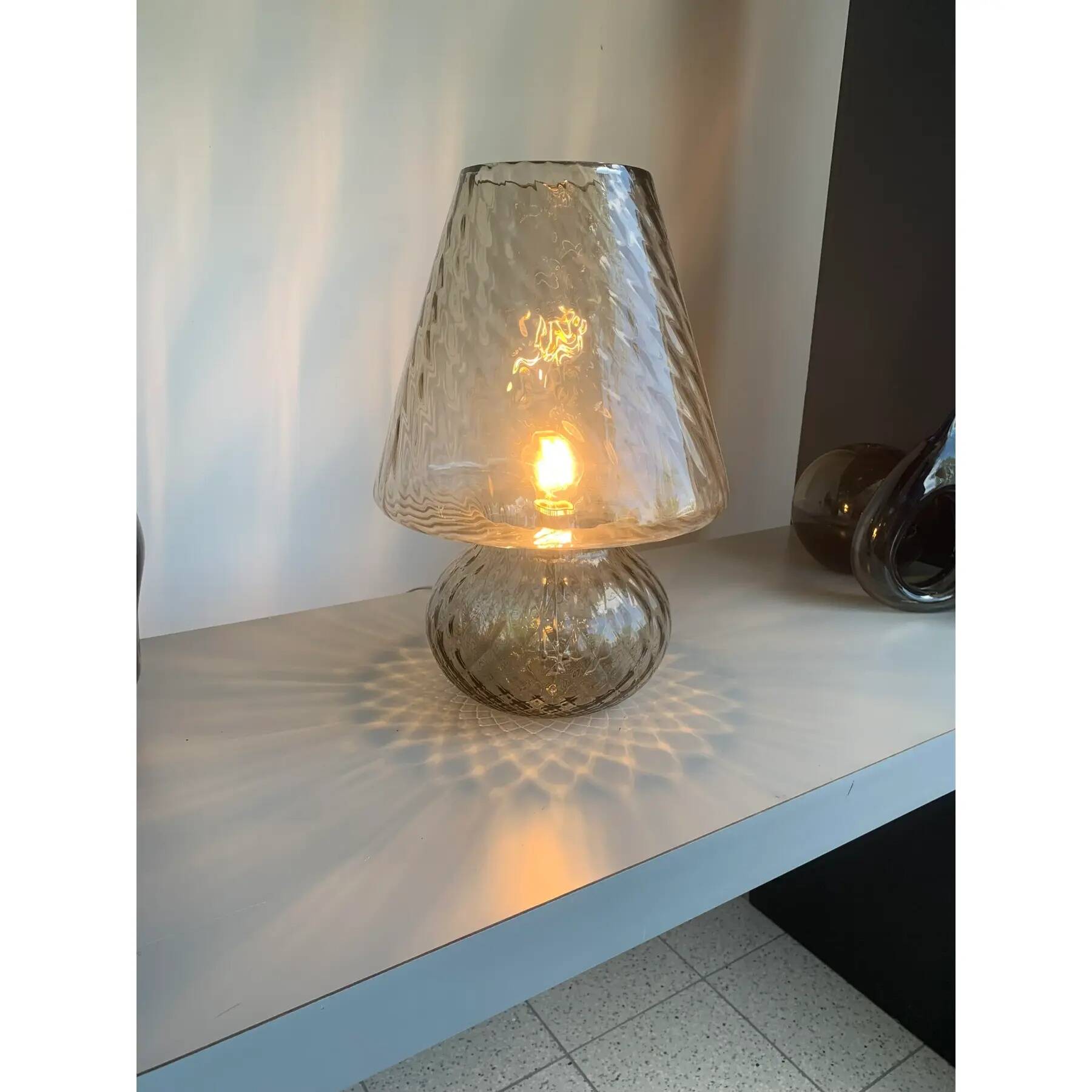 Smoked Fumé Glass Table Lamp in Murano Style with Diamond-Processed “Ballot”