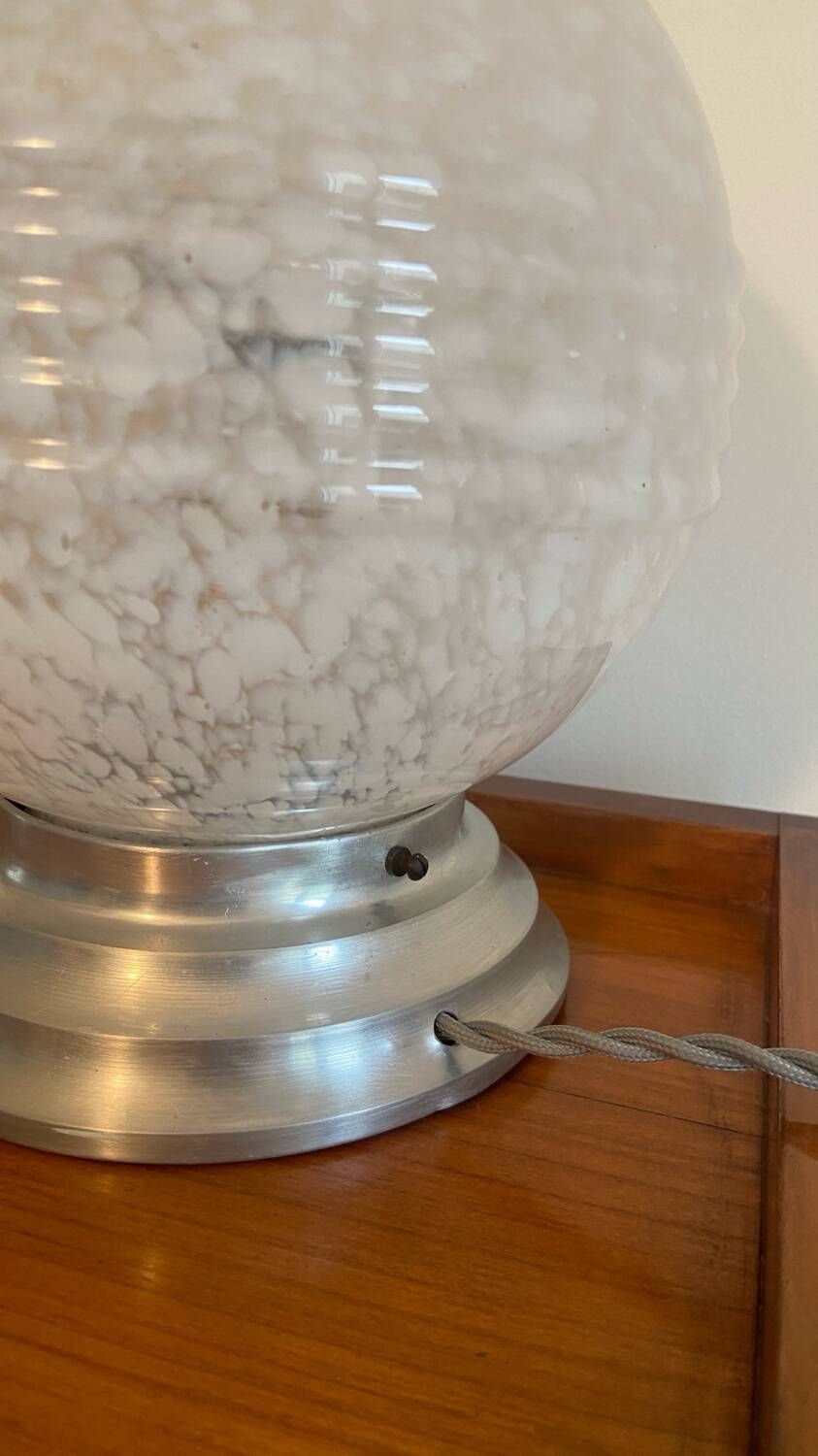 Table ball lamp in Clichy glass and Art Deco aluminum base