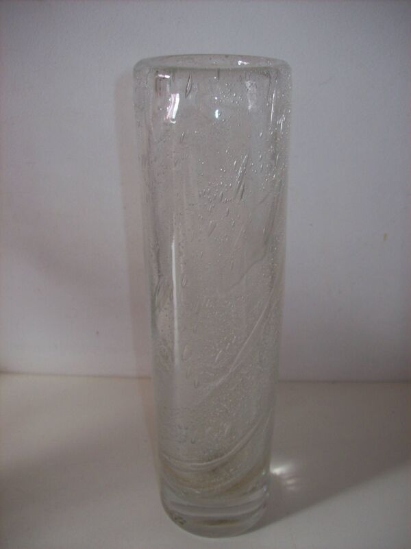 Vase rouleau vintage en verre soufflé et bullé