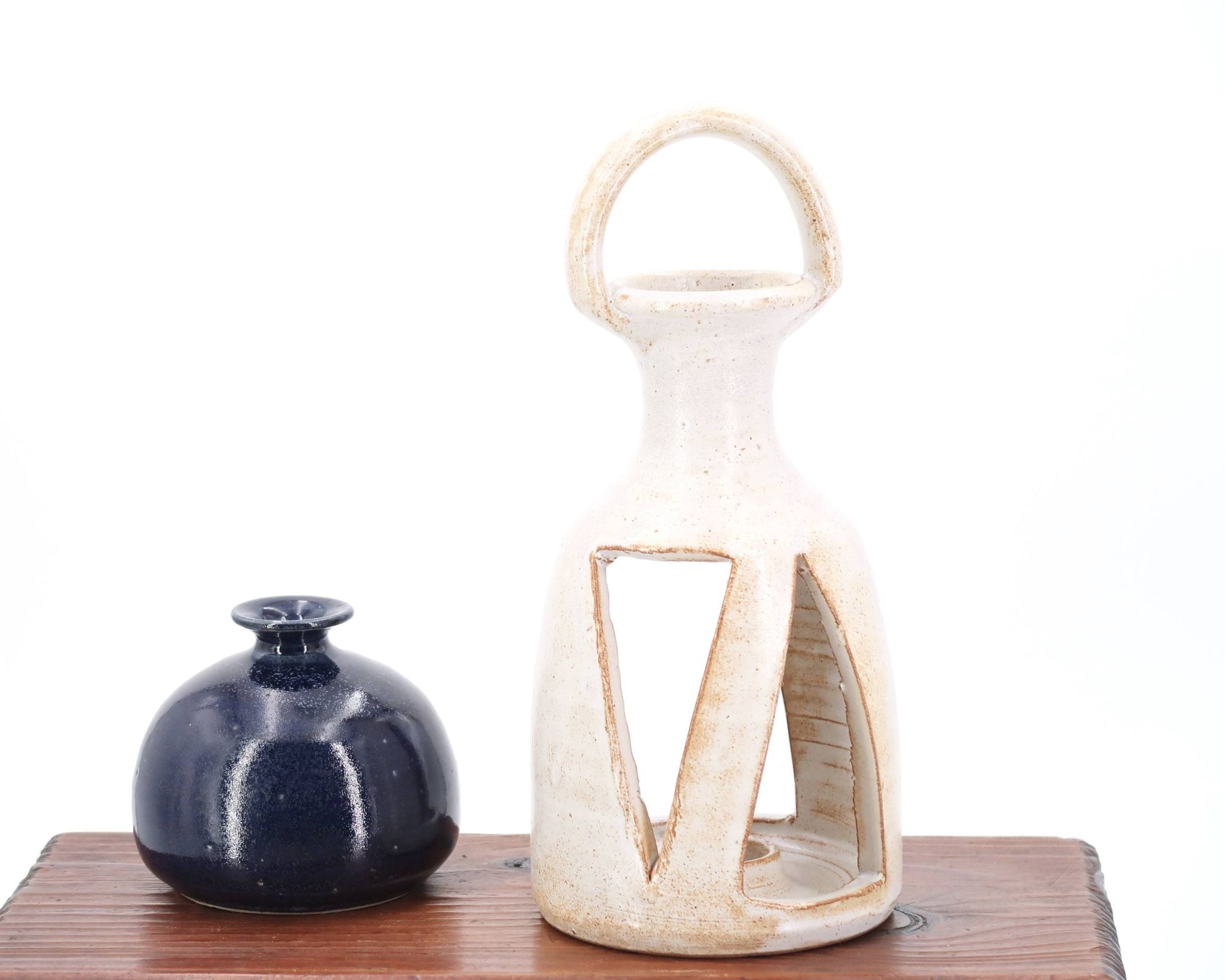 Midnight blue ceramic ball vase, 1970s