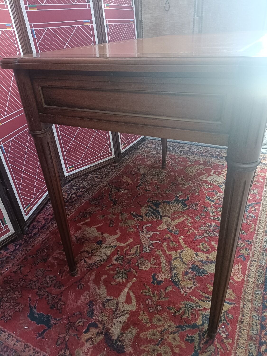 Louis XVI style desk, leather top, 3 drawers and writing tablets