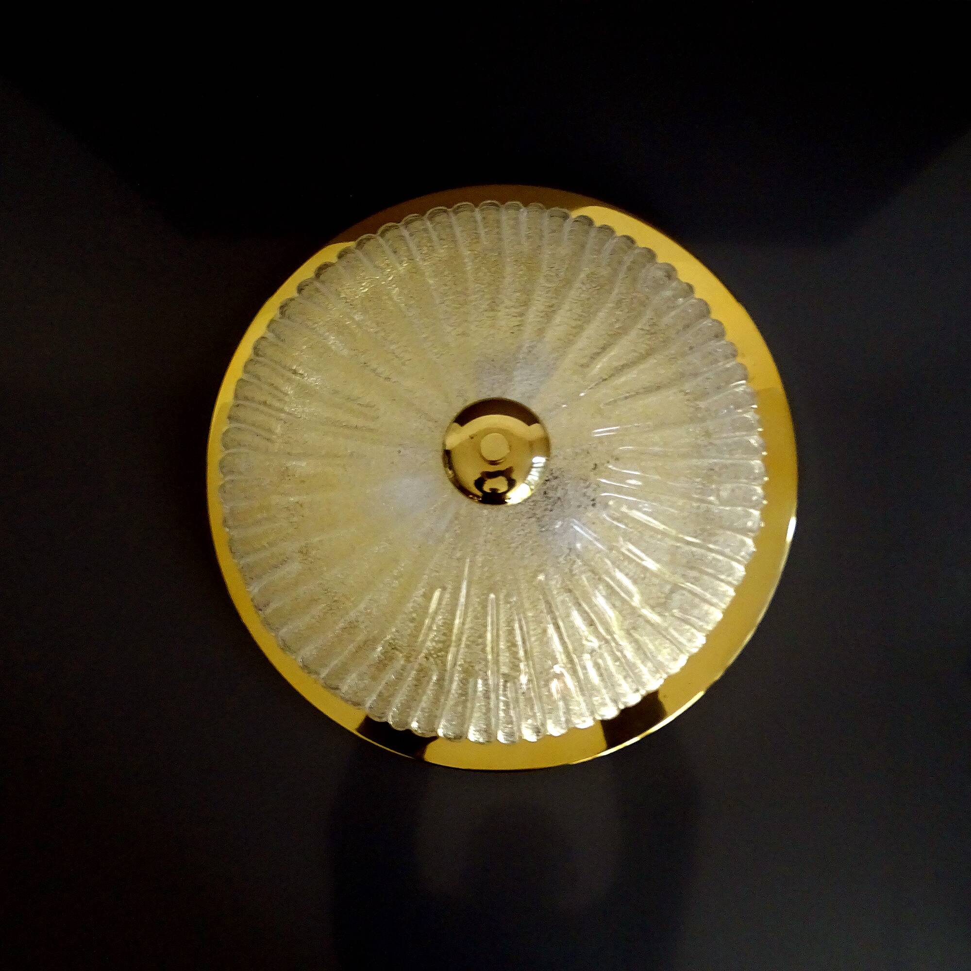 Large vintage ceiling lamp, glass and brass 60s