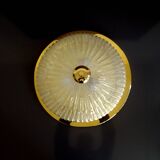 Large vintage ceiling lamp, glass and brass 60s