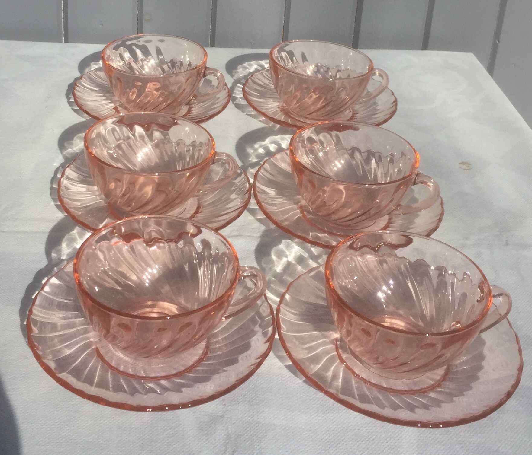 6 cups/under cups pink glass "rosaline" Arcoroc France - vintage