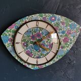 Vintage formica clock asymmetrical silent wall clock "Fleurie bleu violet"