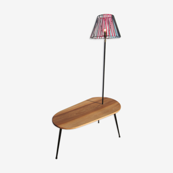 Lampadaire 1950 en noyer et scoubidous multicolores