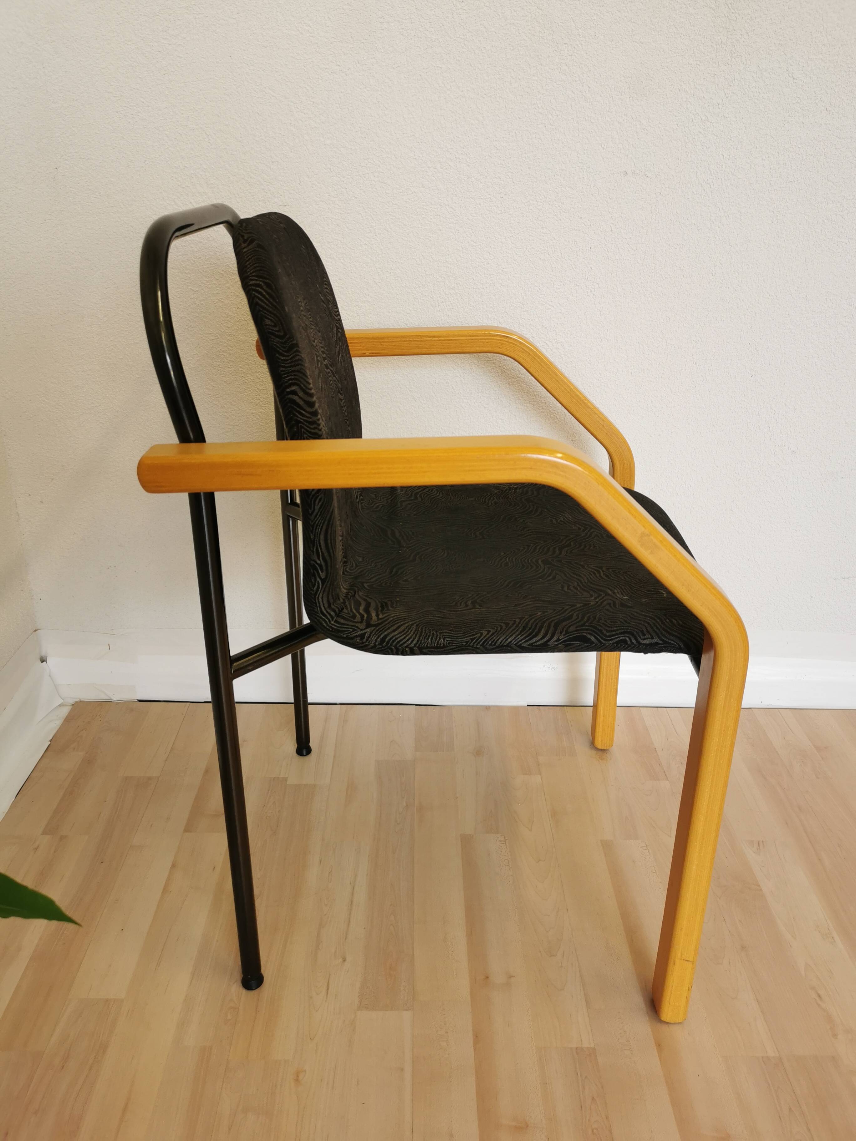 Vintage Beech Wood Dining Chair: 1970s Space Age Black Fabric