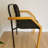 Vintage Beech Wood Dining Chair: 1970s Space Age Black Fabric