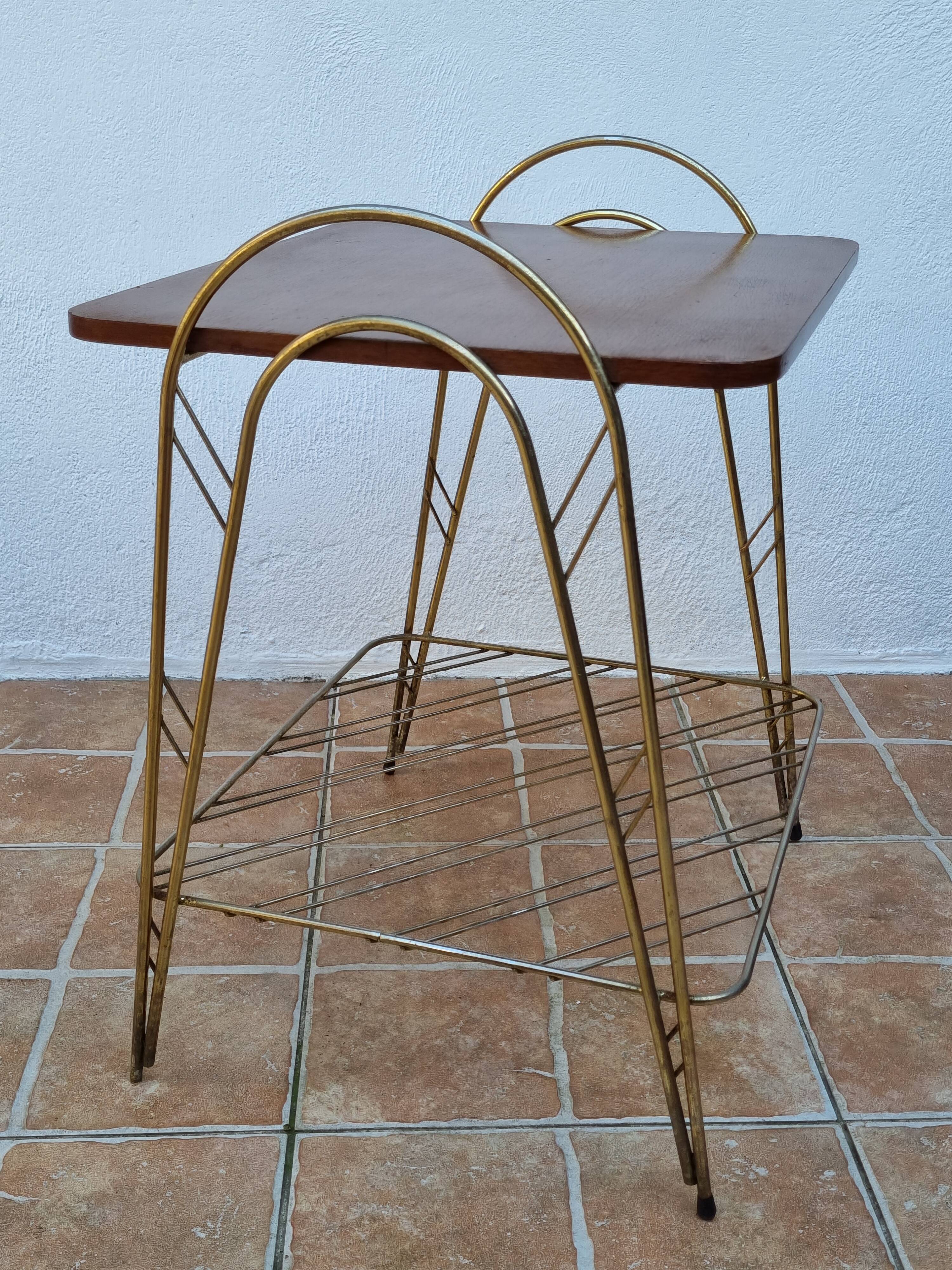 Side table, vintage "Eiffel" service with two metal and wood tops