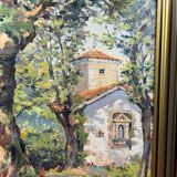Oil on cardboard View of a Chapel ST Tropez? signed A. Adam 1960
