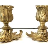 Pair candlesticks old golden brass