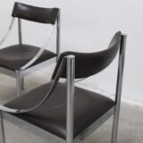 Set of 4 Italian chrome & leather dining chairs, 1970s