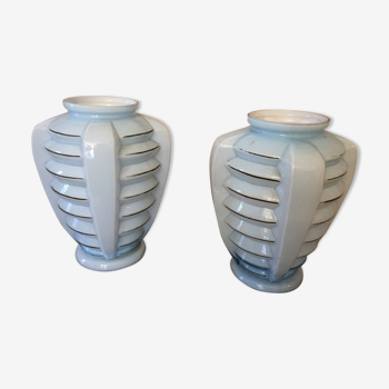 2 art deco vases - 1930s max - sky blue