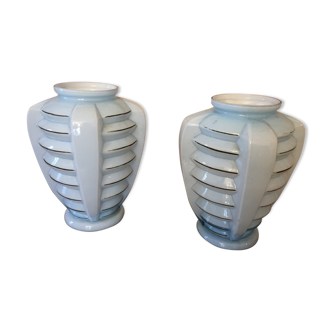 2 art deco vases - 1930s max - sky blue