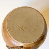 XXL vintage ceramic brown floor lamp with beige ribbon shade from the 1970s.