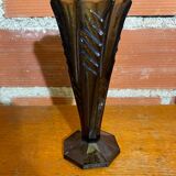 Antique Art Deco Smoked Grey Molded Glass Vase Vintage Decoration