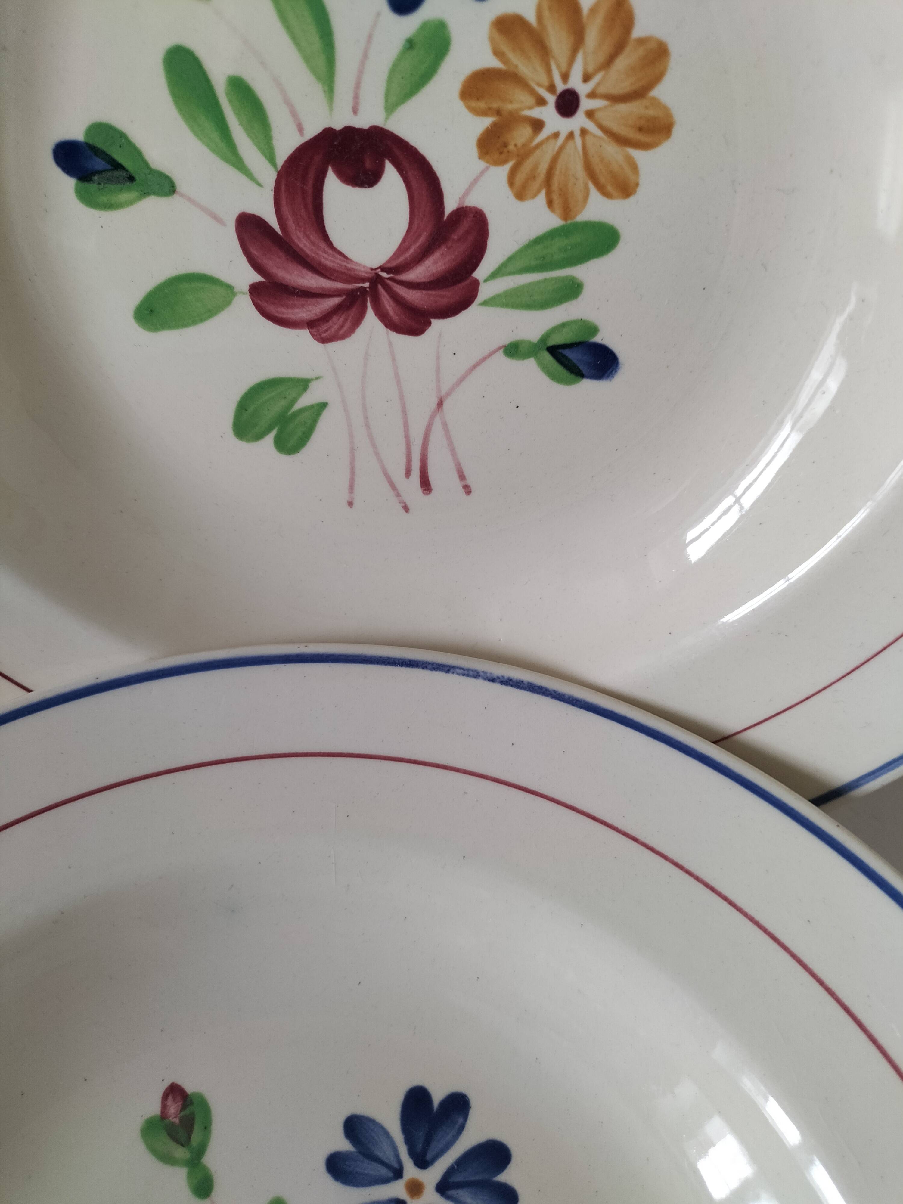 Trio of K&G Lunéville soup plates – Chantilly model, hand-painted