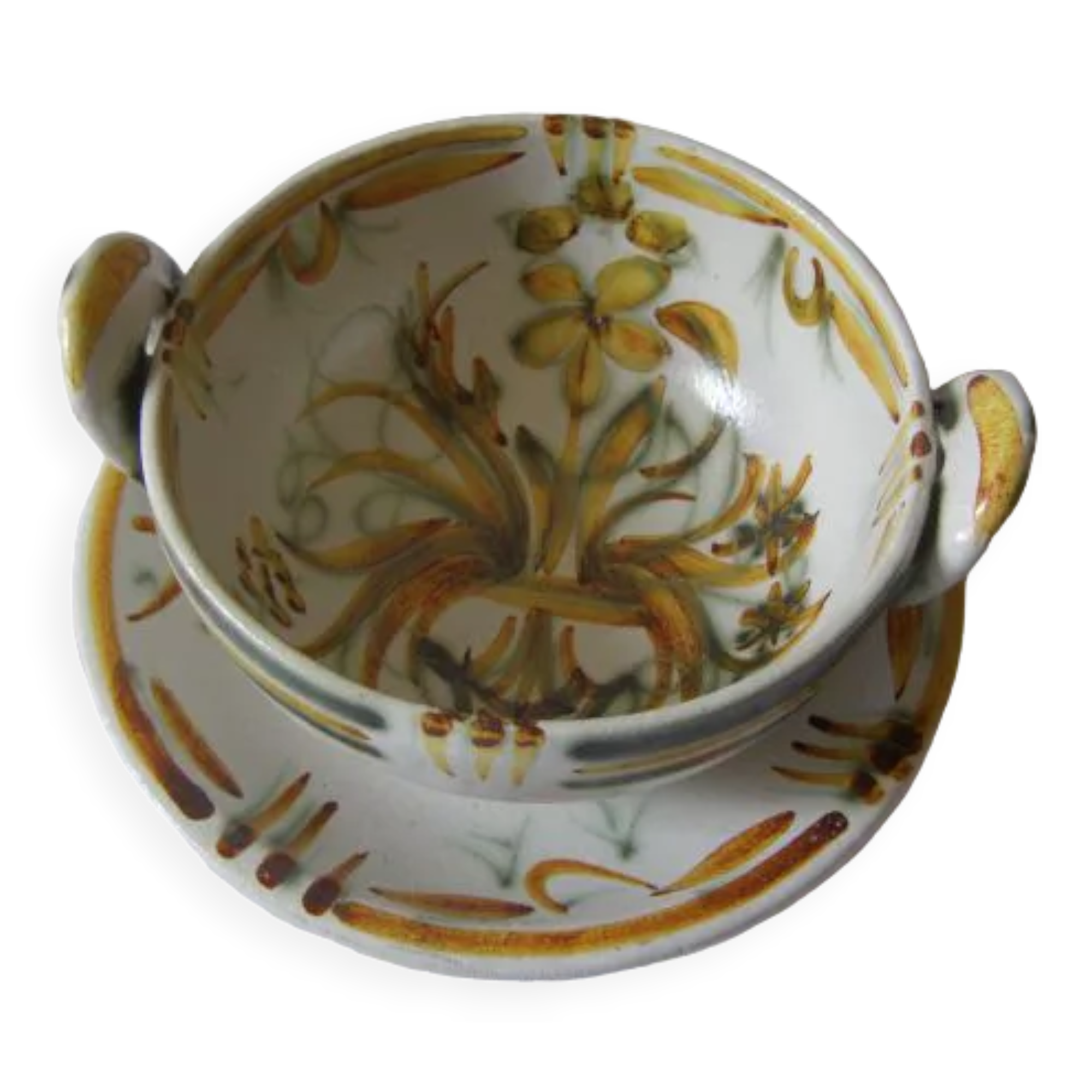 Old bowl and its ceramic saucer from Quimper