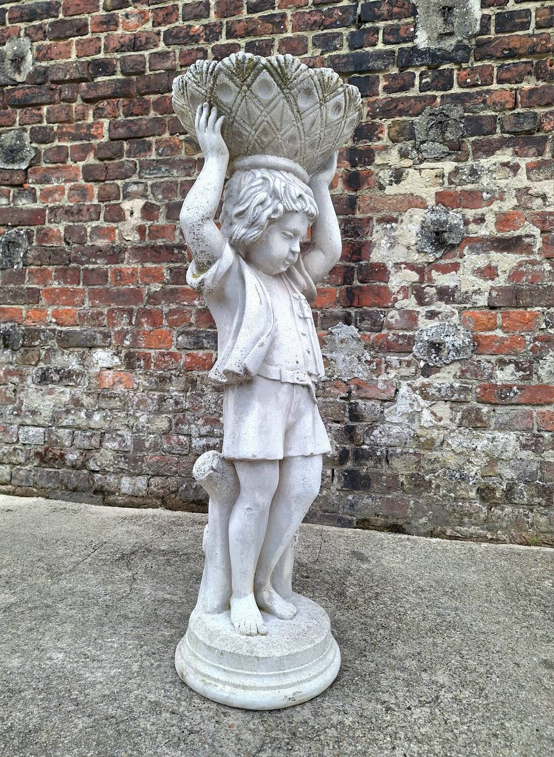Antique cherub statue for garden, vintage plant holder
