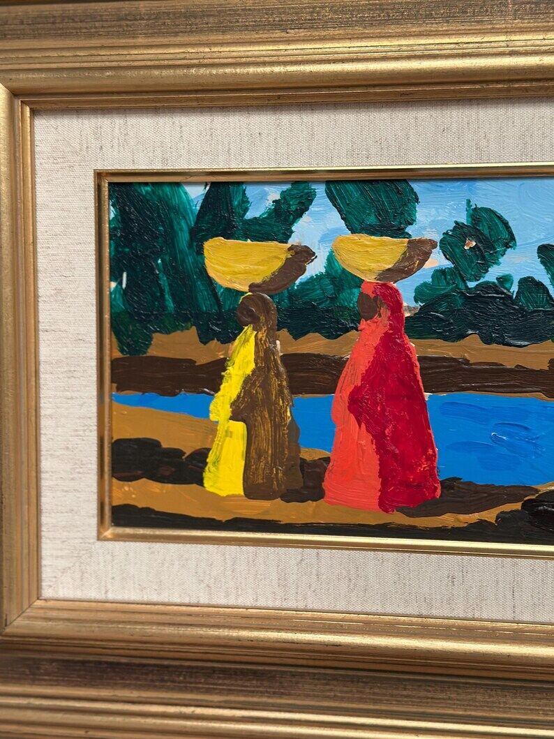 Original Swedish Oil on Panel – "Female Figures by a Stream", attributed to Lars Norrman – Signed – Vintage and Framed – 38 × 74 cm (15 × 29.1 inches)