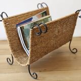 wicker and wrought iron magazine rack