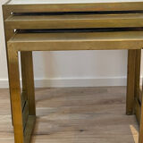 3 nesting tables art deco gilded Jacques Adnet