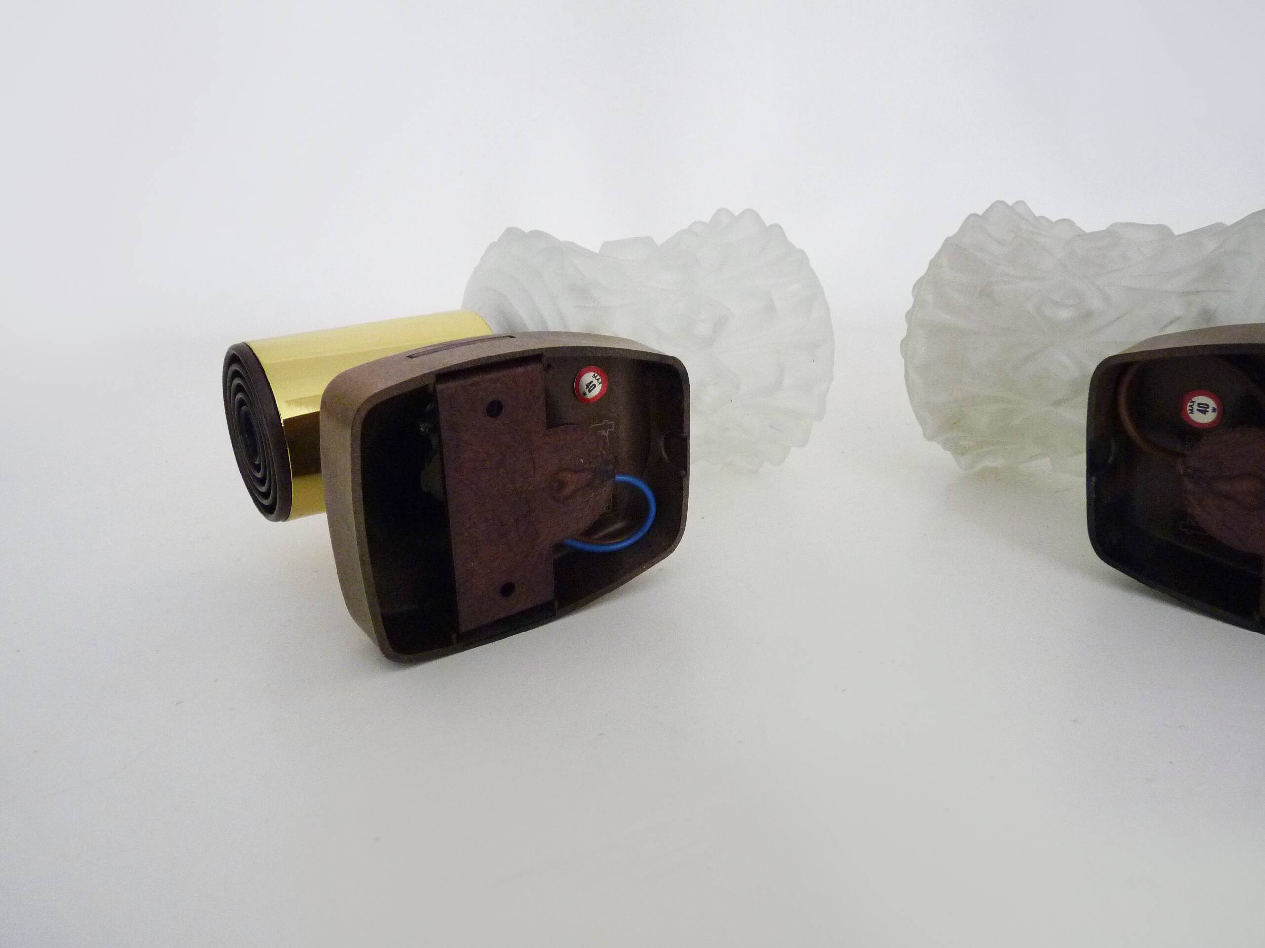 Pair of vintage Italian Targetti wall sconces in gold-tone metal