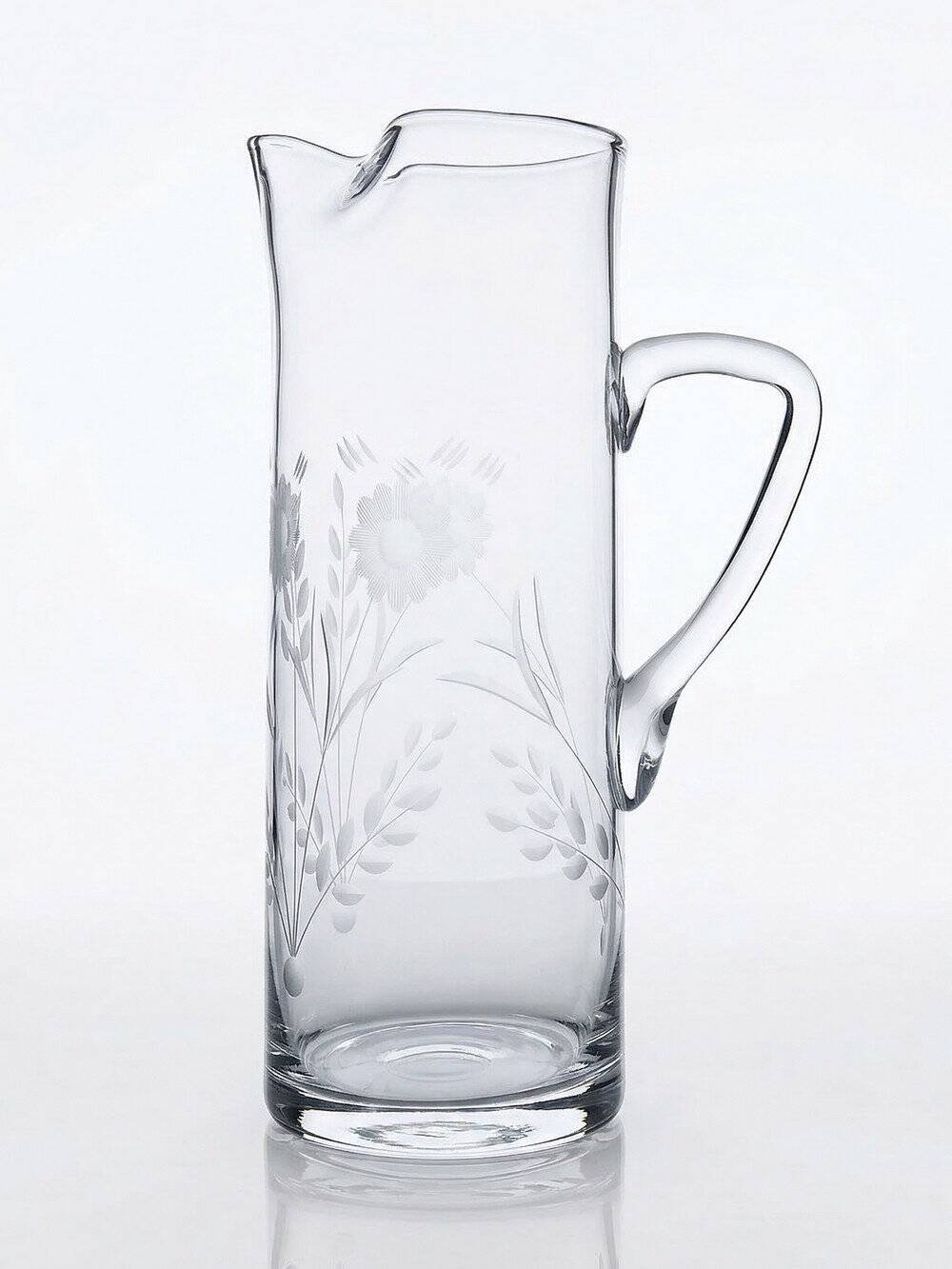 Old crystal/pulled glass pitcher engraved with floral decoration, Europe 1920-1930