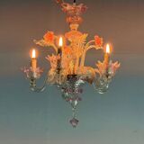 Small Venetian chandelier in colorless and red Murano glass, circa 1950