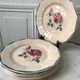 Set of 6 flat plates Digoin Sarreguemines pink and blue flowers 40s