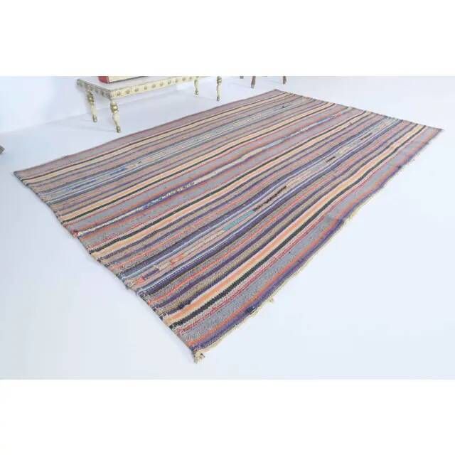 Tapis kilim turc vintage en laine et coton violet noué à la main