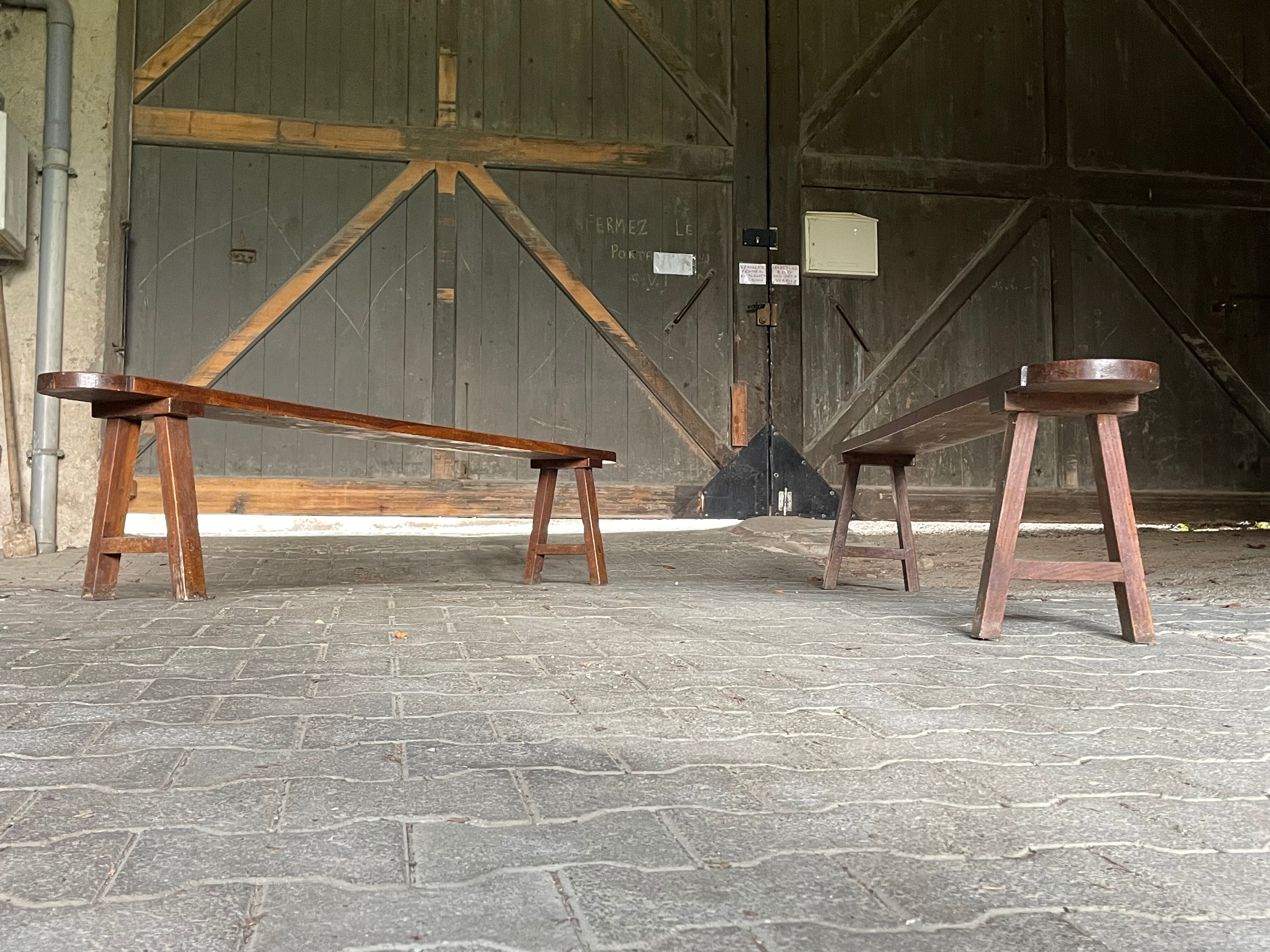 Pair of old benches in solid oak