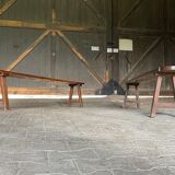 Pair of old benches in solid oak