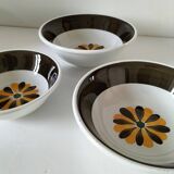 Trio of Italian 1970s deep plates, ochre brown floral decoration