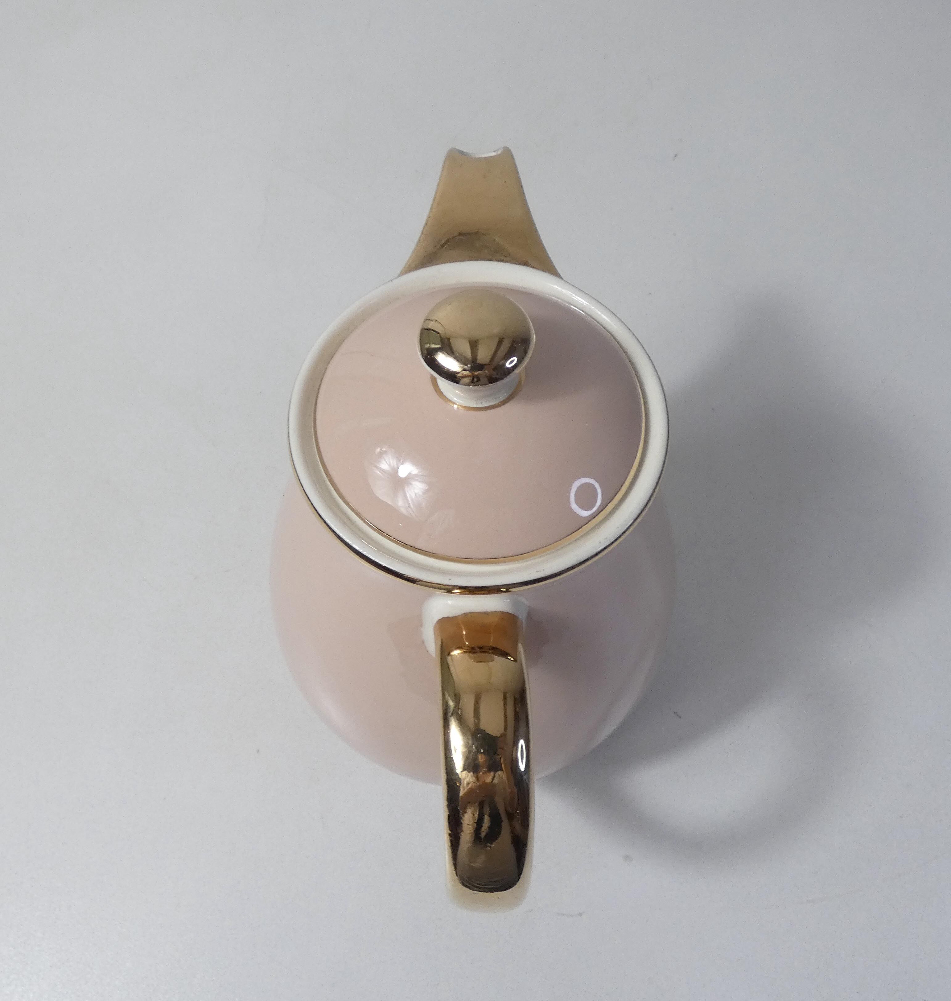 Villeroy & Boch teapot pink and gold signed Lucien Engel