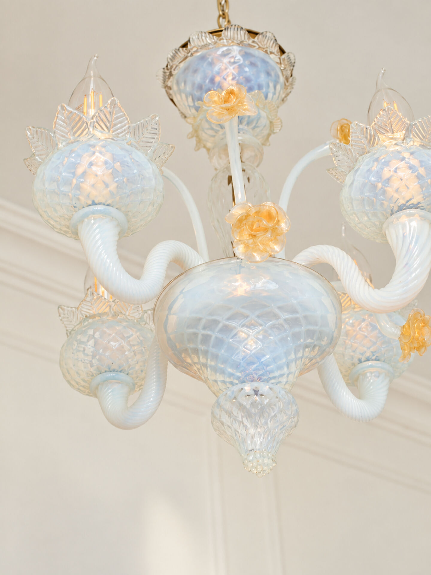 Vintage opalescent Murano chandelier – Italy, 1970s