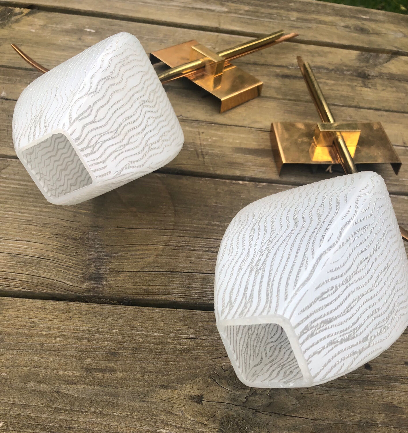 Glass and gold metal tulip wall lights