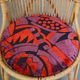 Set of 4 subtle and charming vintage 60s rattan boho chairs with colorful upholstered seats