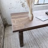 XL farmhouse table in solid oak, brutalist style, 20th century.