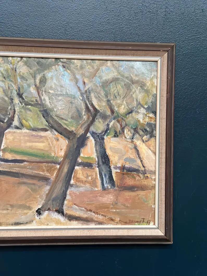 Original Swedish Oil on Canvas – "Olive Trees" by Bruno Fagerlund – Signed – Vintage and Framed – 57 × 38 cm (22.4" × 15")