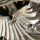 Metal shell butter dish with glass bowl and knife