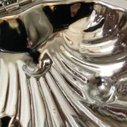Metal shell butter dish with glass bowl and knife