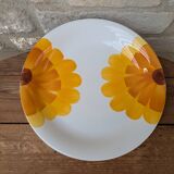 Vintage round serving dish with yellow flowers, Ironstone, 1970s, Italy.