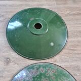 Set of 5 old green metal / industrial style pendant lamps