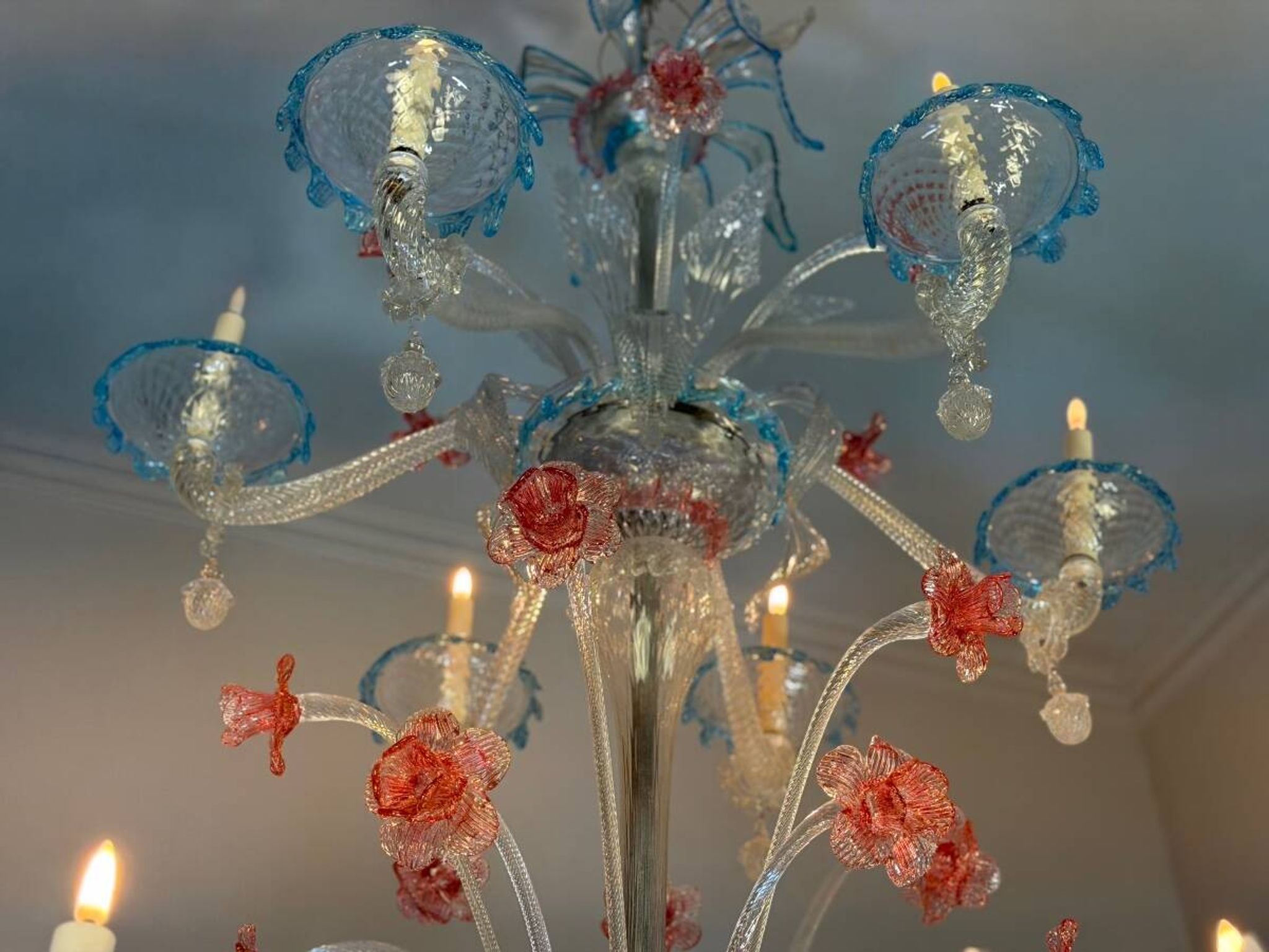 Grand lustre vénitien en verre de Murano multicolore,vers 1920