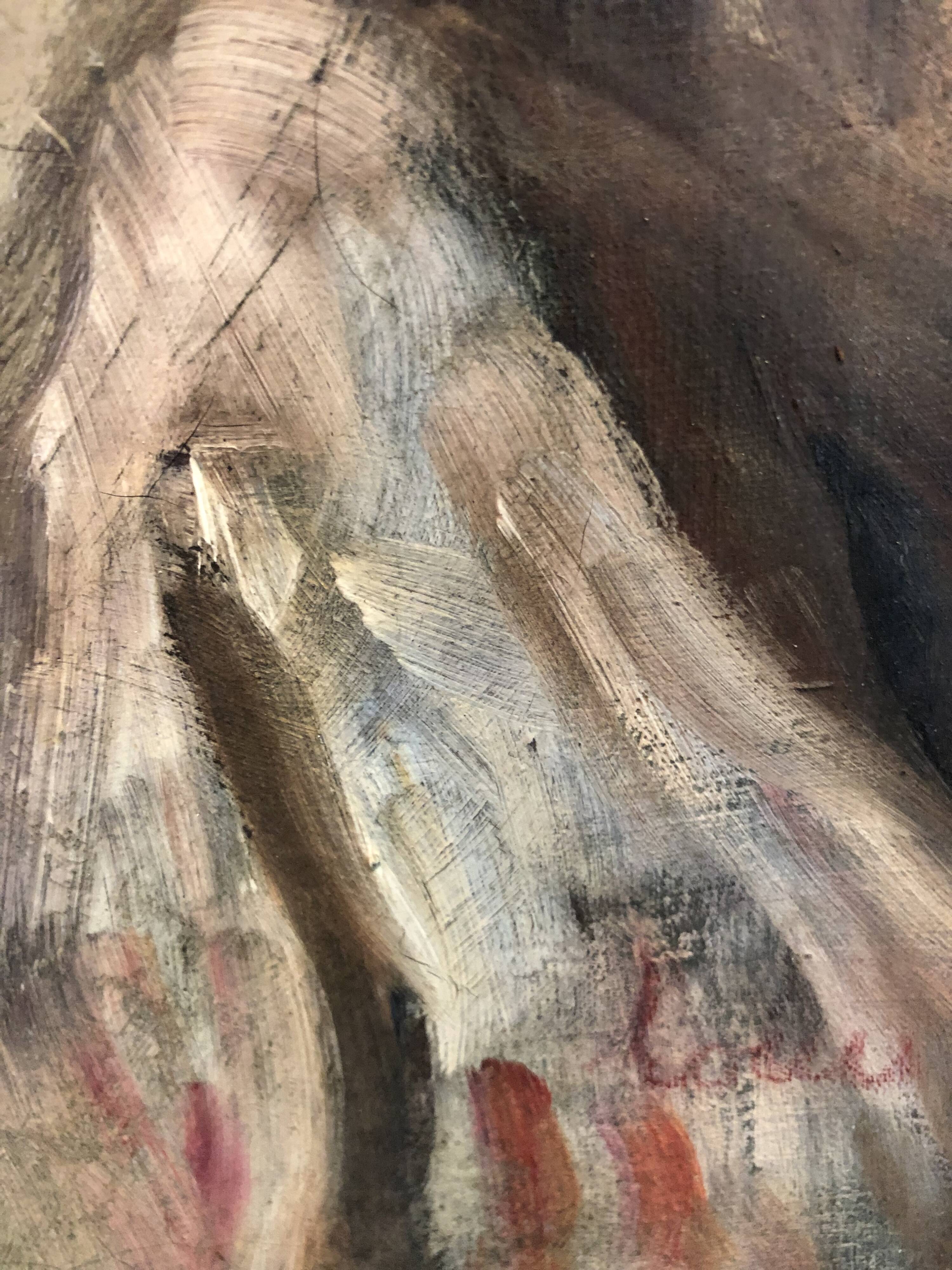 Melancholic female nude, in a sculpted baroque frame